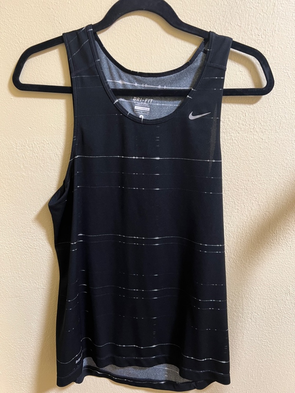 Nike Black Dri-FIT Athletic Tank Top with Subtle Gray Stripes